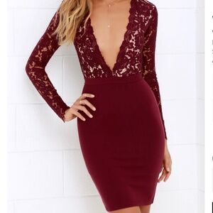 Lulus Burgundy Long Sleeve Lace Dress, Size M, Style 45-215LD